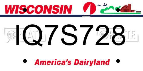 IQ7S728 Wisconsin License Plate
