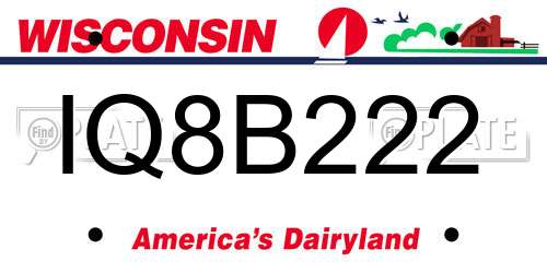 IQ8B222 Wisconsin License Plate