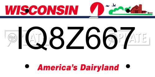 IQ8Z667 Wisconsin License Plate