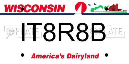 IT8R8B Wisconsin License Plate