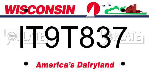 IT9T837 Wisconsin License Plate