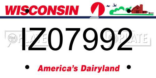 IZ07992 Wisconsin License Plate
