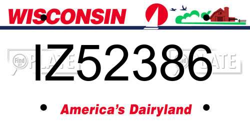 IZ52386 Wisconsin License Plate