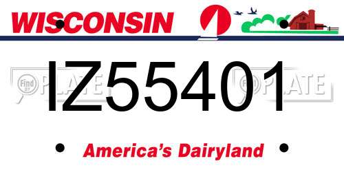 IZ55401 Wisconsin License Plate