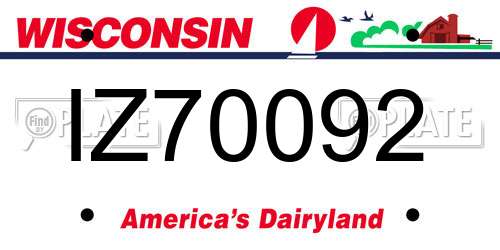 IZ70092 Wisconsin License Plate