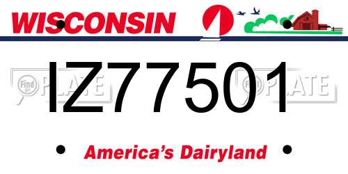 IZ77501 Wisconsin License Plate