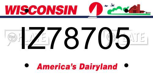 IZ78705 Wisconsin License Plate