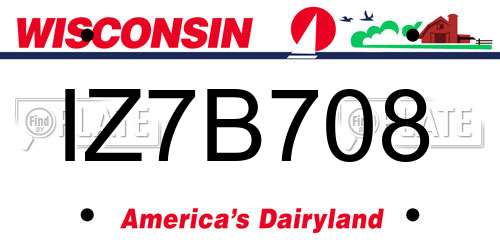 IZ7B708 Wisconsin License Plate