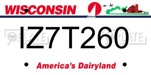 IZ7T260 Wisconsin License Plate