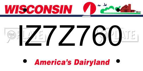 IZ7Z760 Wisconsin License Plate