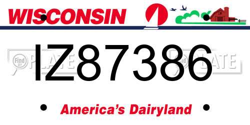 IZ87386 Wisconsin License Plate