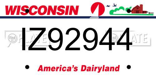 IZ92944 Wisconsin License Plate