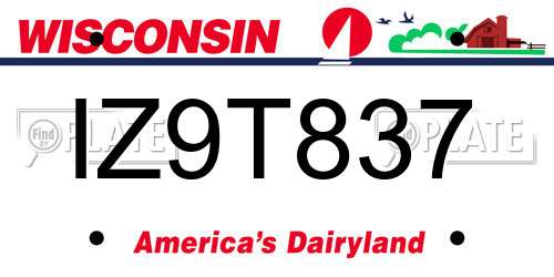 IZ9T837 Wisconsin License Plate