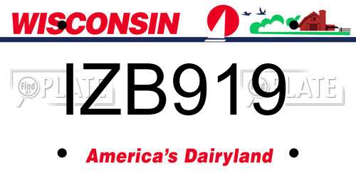 IZB919 Wisconsin License Plate
