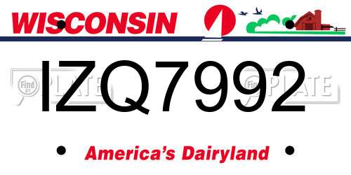 IZQ7992 Wisconsin License Plate