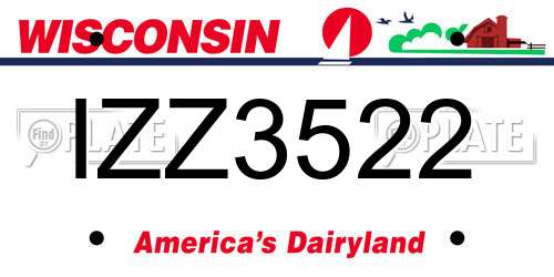 IZZ3522 Wisconsin License Plate