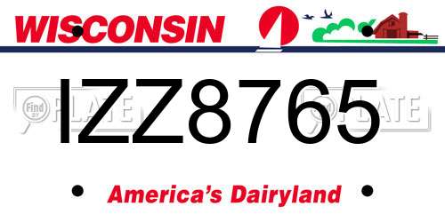 IZZ8765 Wisconsin License Plate