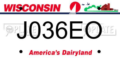 J036EO Wisconsin License Plate