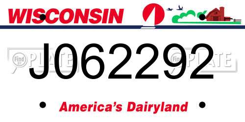 J062292 Wisconsin License Plate