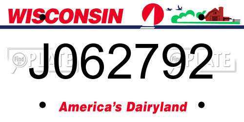 J062792 Wisconsin License Plate