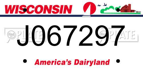 J067297 Wisconsin License Plate