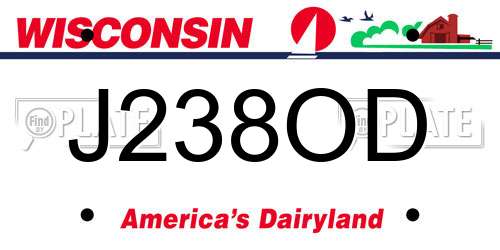 J238OD Wisconsin License Plate