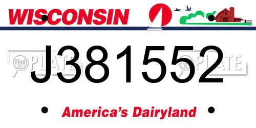 J381552 Wisconsin License Plate