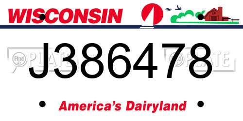 J386478 Wisconsin License Plate
