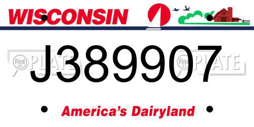 J389907 Wisconsin License Plate