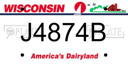 J4874B Wisconsin License Plate