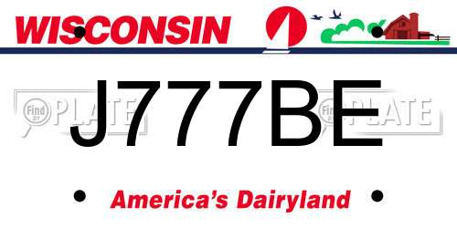 J777BE Wisconsin License Plate