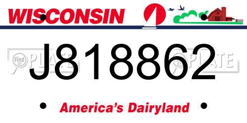 J818862 Wisconsin License Plate