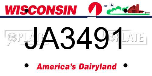 JA3491 Wisconsin License Plate