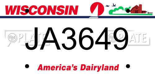 JA3649 Wisconsin License Plate
