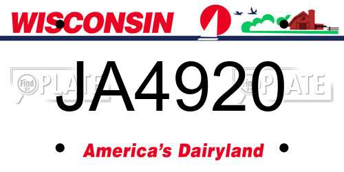 JA4920 Wisconsin License Plate