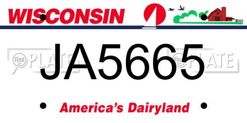 JA5665 Wisconsin License Plate