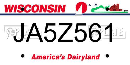 JA5Z561 Wisconsin License Plate