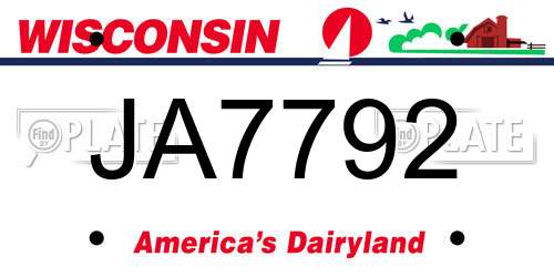 JA7792 Wisconsin License Plate