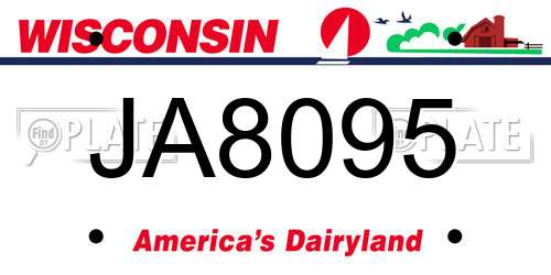 JA8095 Wisconsin License Plate