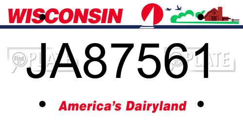 JA87561 Wisconsin License Plate