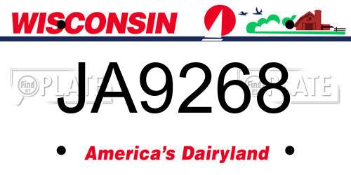 JA9268 Wisconsin License Plate