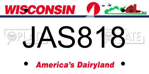 JAS818 Wisconsin License Plate