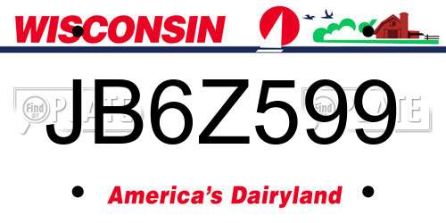 JB6Z599 Wisconsin License Plate