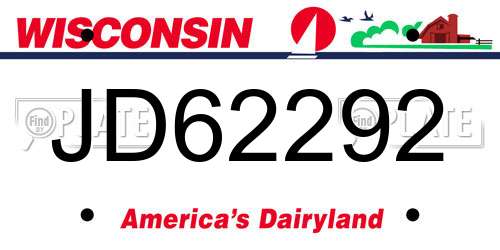 JD62292 Wisconsin License Plate