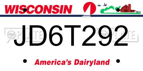 JD6T292 Wisconsin License Plate