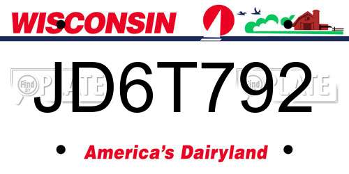 JD6T792 Wisconsin License Plate