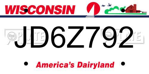 JD6Z792 Wisconsin License Plate