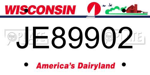 JE89902 Wisconsin License Plate