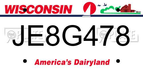 JE8G478 Wisconsin License Plate
