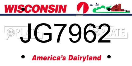 JG7962 Wisconsin License Plate